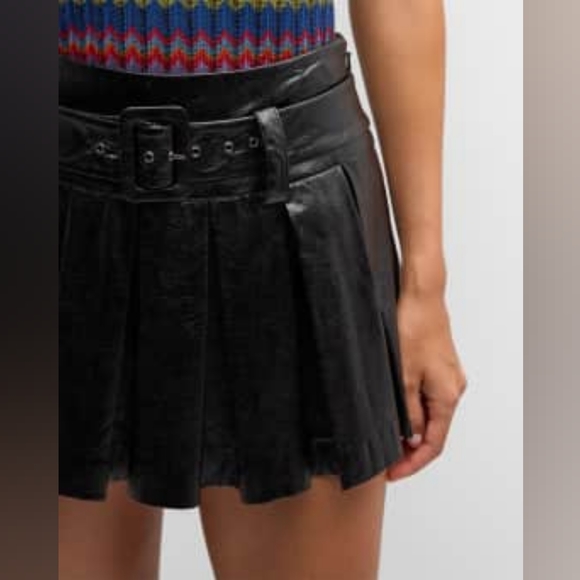 10. NWOT RAMY BROOK NATALIA FAUX LEATHER MINI PLEATED SKIRT - Picture 4 of 12